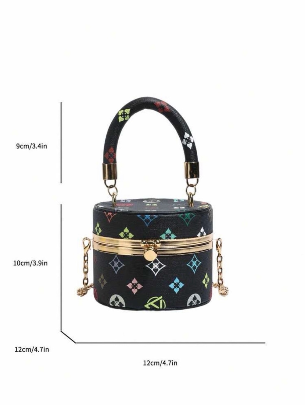 Luxury Black Multicolor Logo Print Handbag with Gold Hardware - Picture 2 of 9
